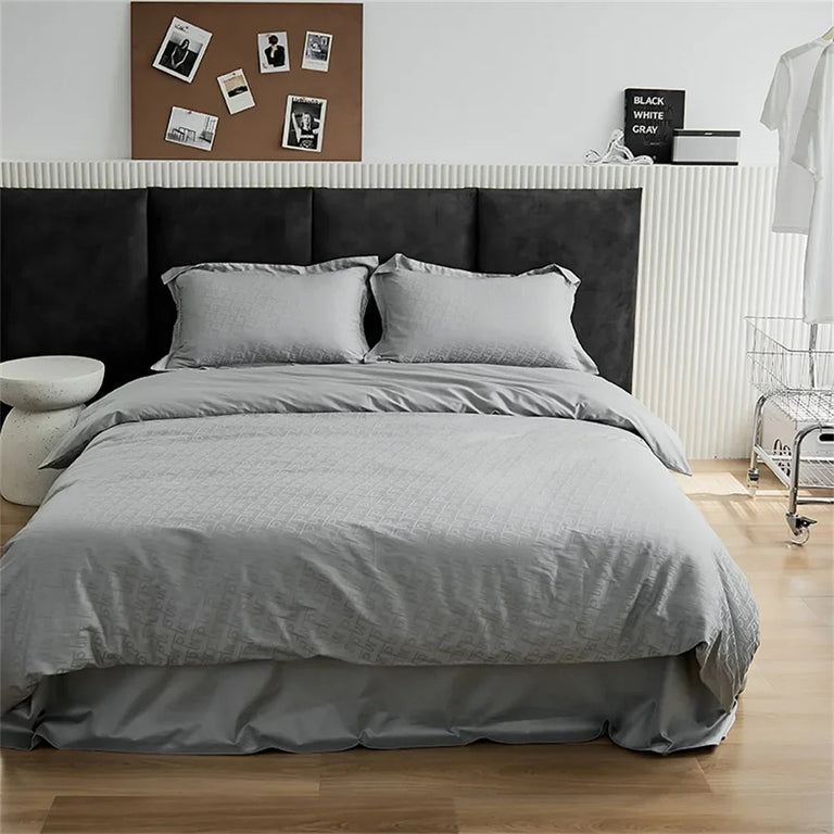 Luxury Striped Satin Cotton Bed Sheet Set with Duvet Cover - 400TC