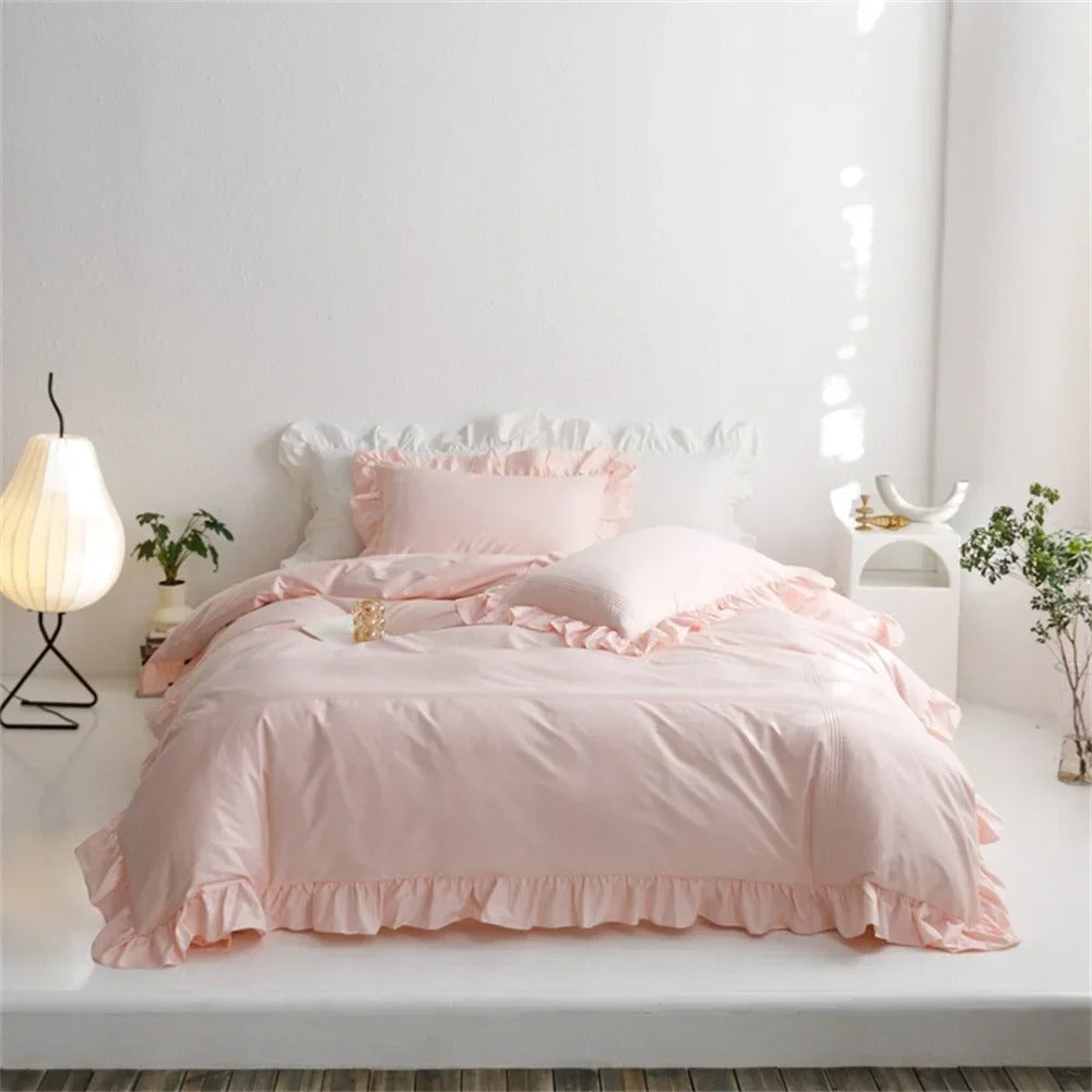 Sage Green Ruffled Edge Egyptian Cotton Bedding Set - 600TC