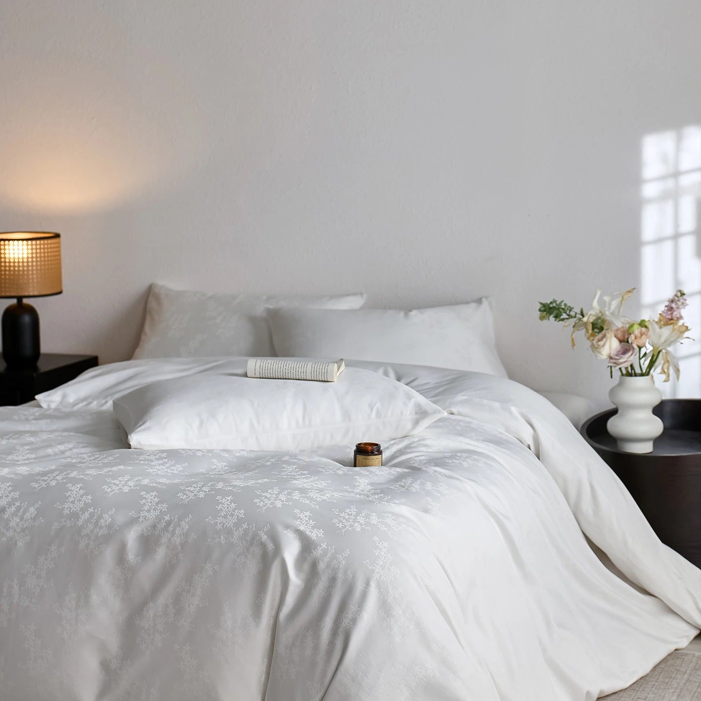 Soft Greige Jacquard Bedding Set with Geometric Style - 800TC Egyptian Cotton