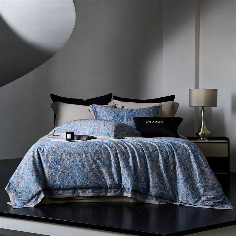 Paisley Egyptian Cotton Bedding Set 1000TC | Blue Paisley on double bed