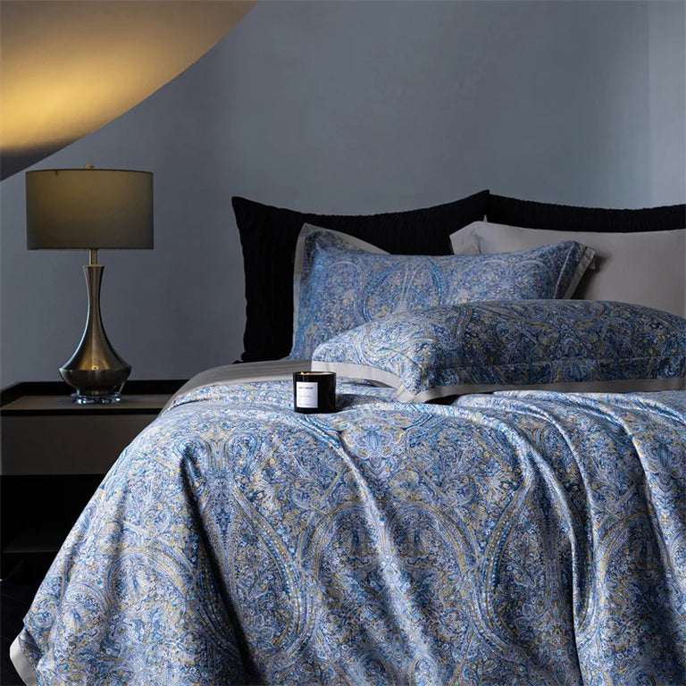 Paisley Egyptian Cotton Bedding Set 1000TC | Blue Paisley bedding front view