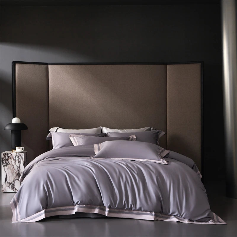 Plain Egyptian Cotton Bedding Set 1000TC | Contrast Border - Egyptian Bedding