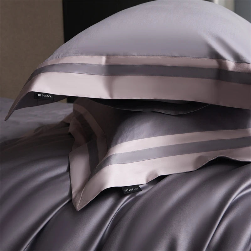 Plain Egyptian Cotton Bedding Set 1000TC | Soft Mauve pink border close up