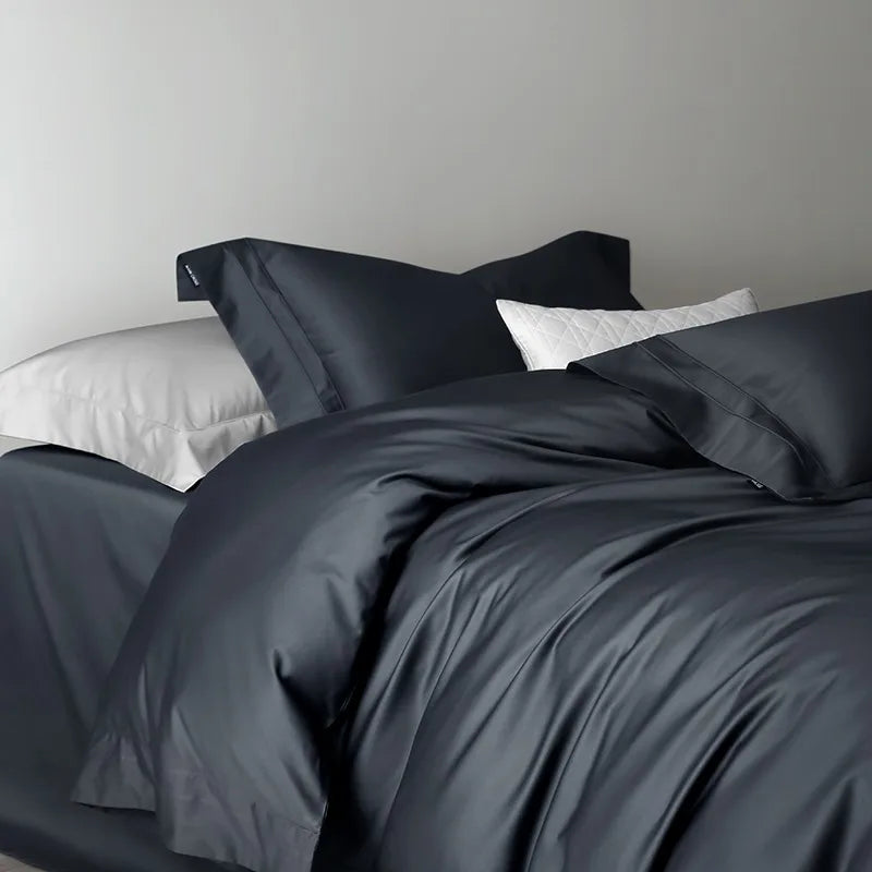 Plain Egyptian Cotton Bedding Set 1200TC | Deep Slate duvet cover angle view