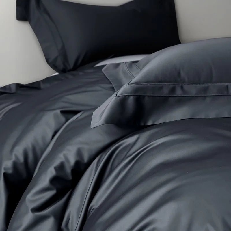 Plain Egyptian Cotton Bedding Set 1200TC | Deep Slate duvet cover close up