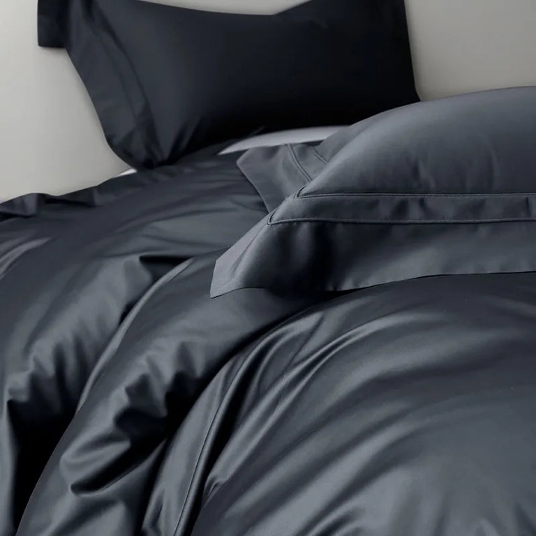 Plain Egyptian Cotton Bedding Set 1200TC | Deep Slate duvet cover close up