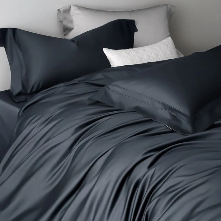 Plain Egyptian Cotton Bedding Set 1200TC | Deep Slate sateen fabric close up