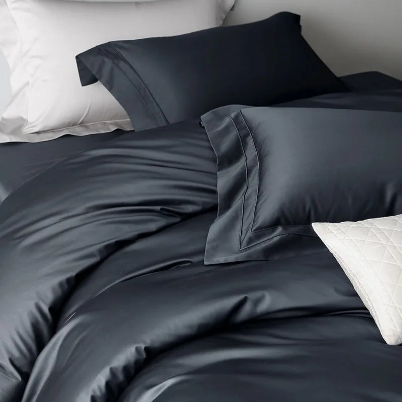 Plain Egyptian Cotton Bedding Set 1200TC | Deep Slate pillowcases close up