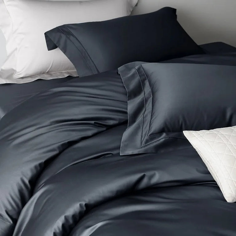 Plain Egyptian Cotton Bedding Set 1200TC | Deep Slate pillowcases close up