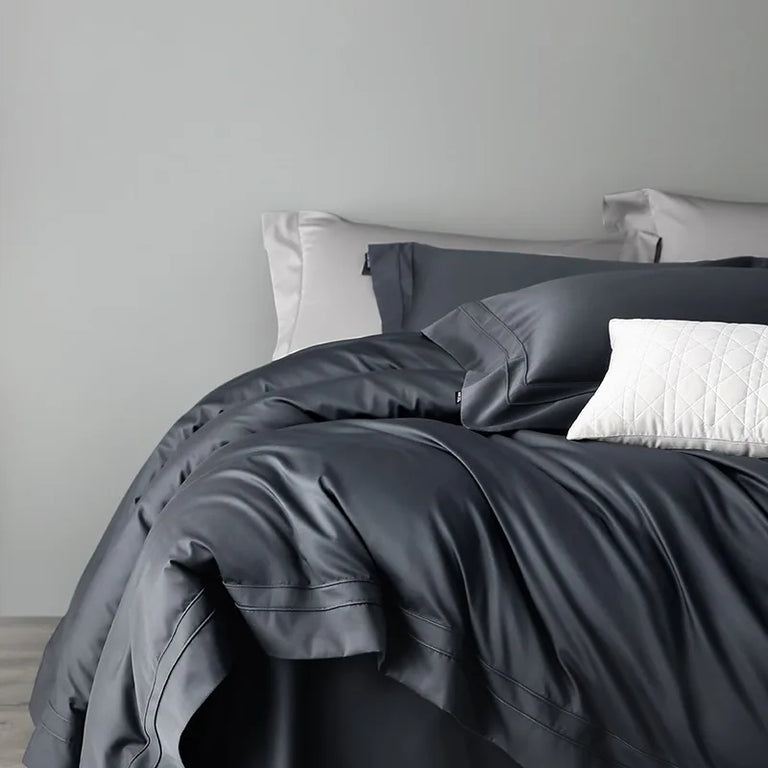 Plain Egyptian Cotton Bedding Set 1200TC | Deep Slate bedding side view