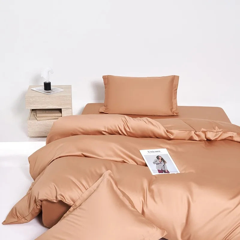 Plain Egyptian Cotton Bedding Set 600TC | Caramel duvet cover angle view