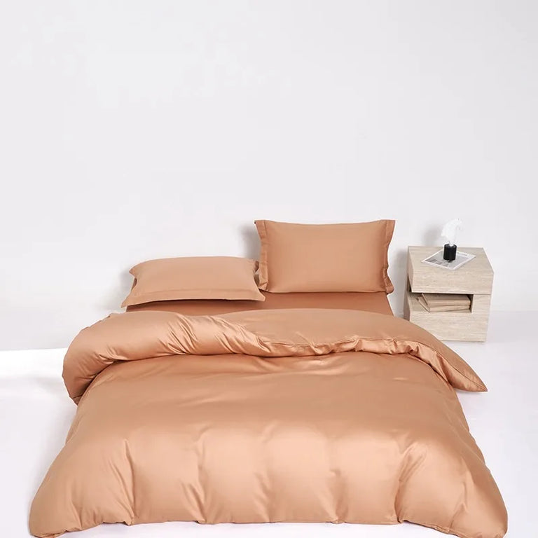 Plain Egyptian Cotton Bedding Set 600TC | Caramel on double bed