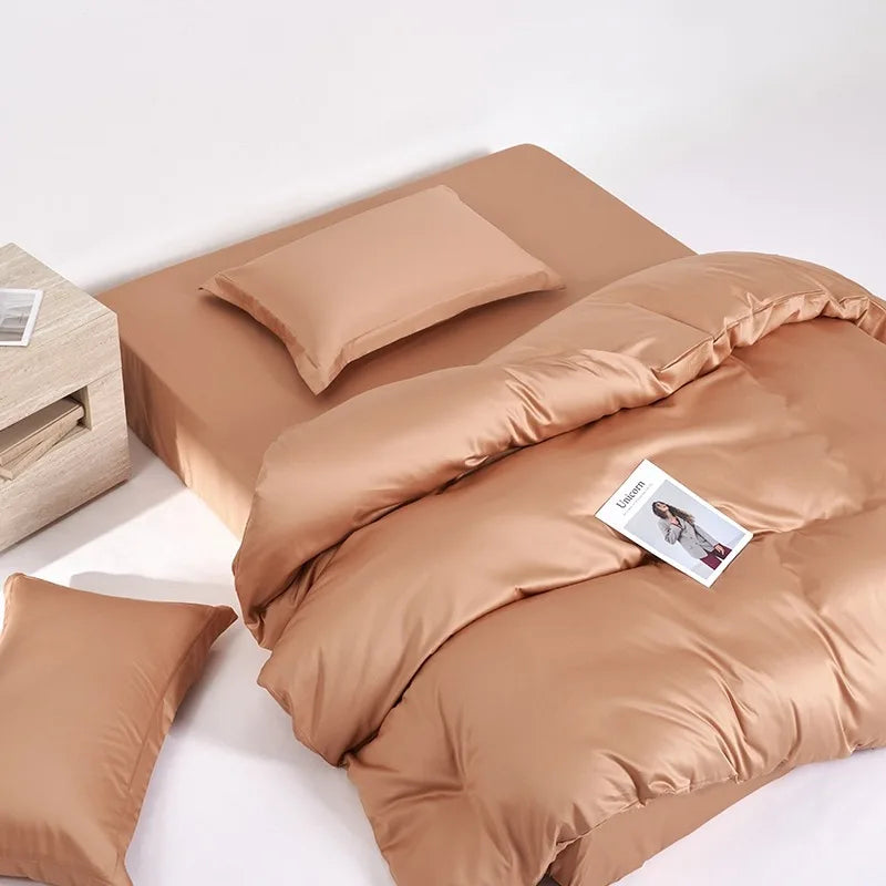 Plain Egyptian Cotton Bedding Set 600TC | Caramel duvet cover and sheet