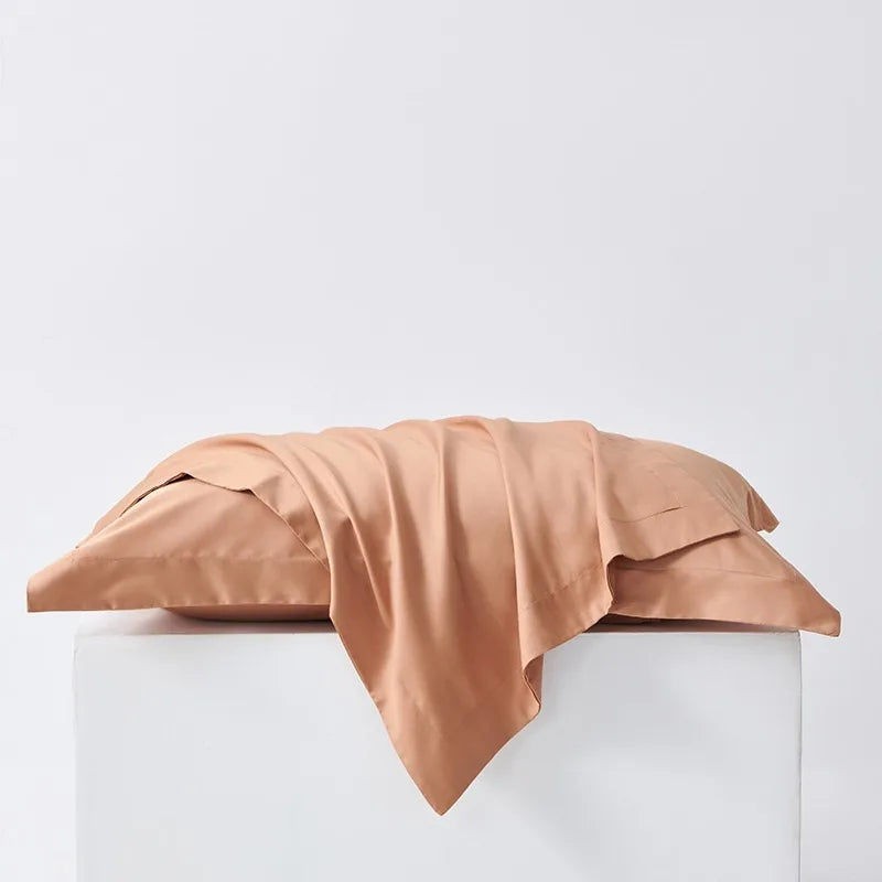 Plain Egyptian Cotton Bedding Set 600TC | Caramel sateen fabric drape
