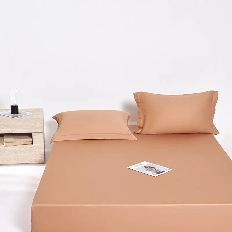 Plain Egyptian Cotton Bedding Set 600TC | Caramel fitted sheet