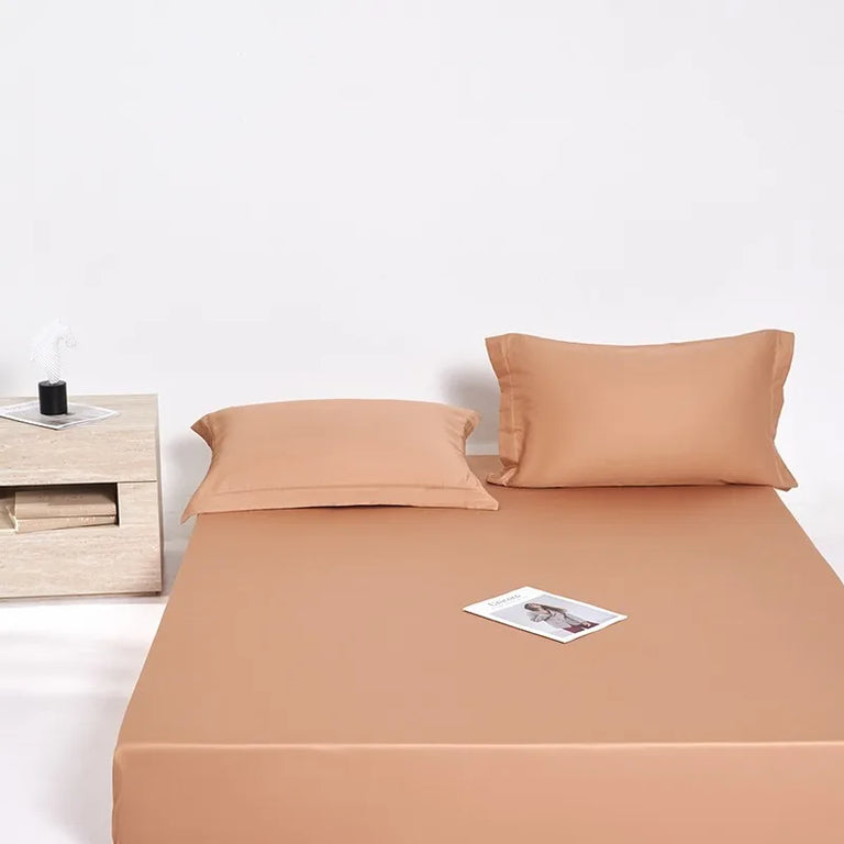 Plain Egyptian Cotton Bedding Set 600TC | Caramel fitted sheet