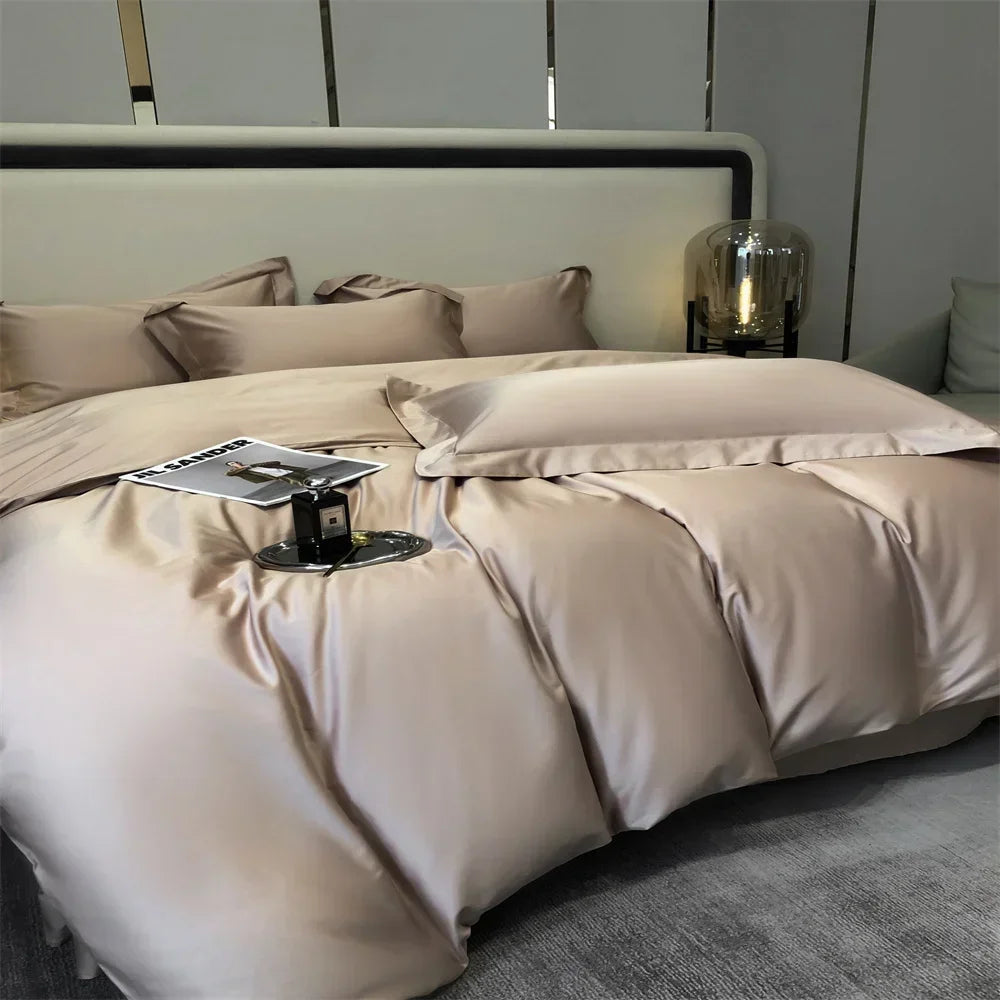 Plain Egyptian Cotton Bedding Set 600TC | Latte duvet cover angle view