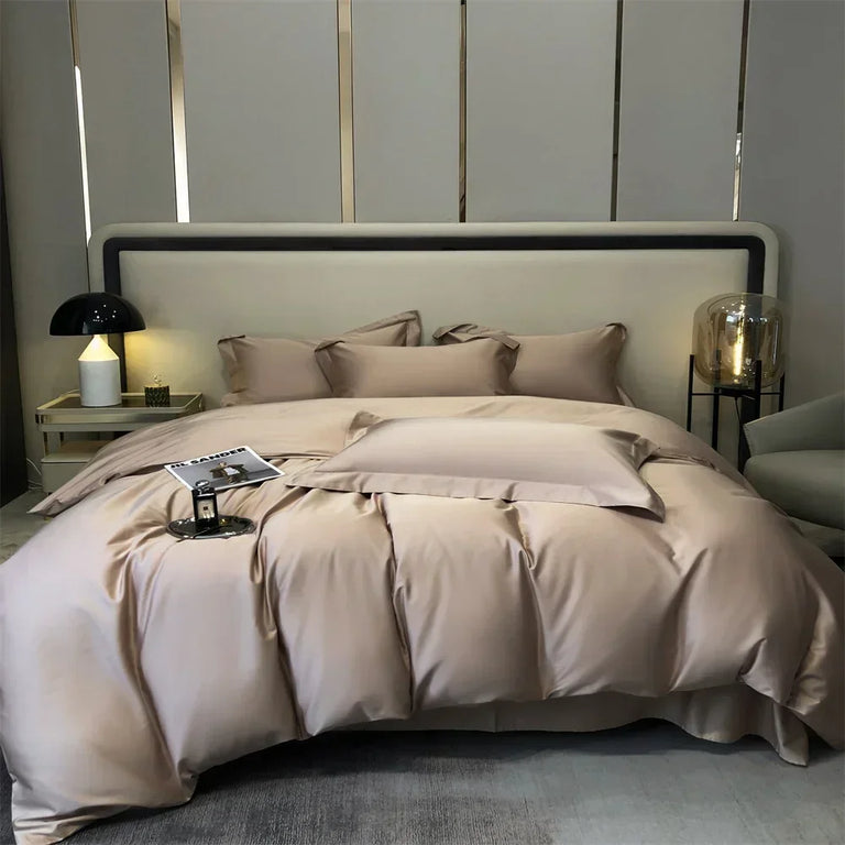 Plain Egyptian Cotton Bedding Set 600TC | Latte on double bed