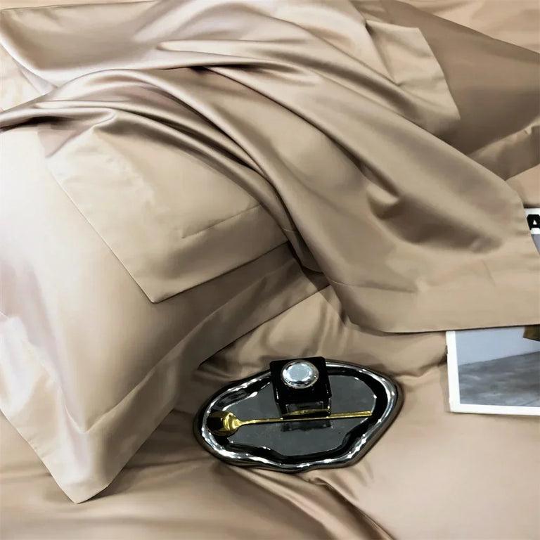 Plain Egyptian Cotton Bedding Set 600TC | Latte fabric close up