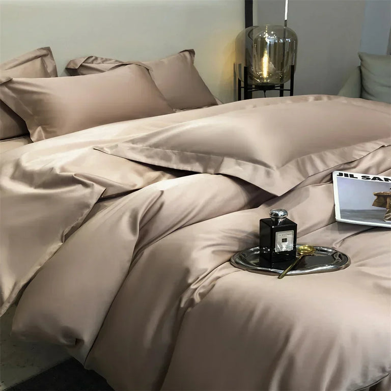 Plain Egyptian Cotton Bedding Set 600TC | Latte pillowcases and duvet cover