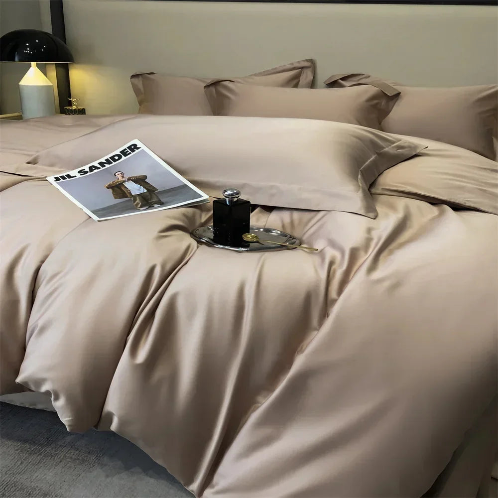 Plain Egyptian Cotton Bedding Set 600TC | Latte bedding side view