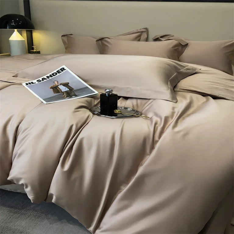 Plain Egyptian Cotton Bedding Set 600TC | Latte bedding side view
