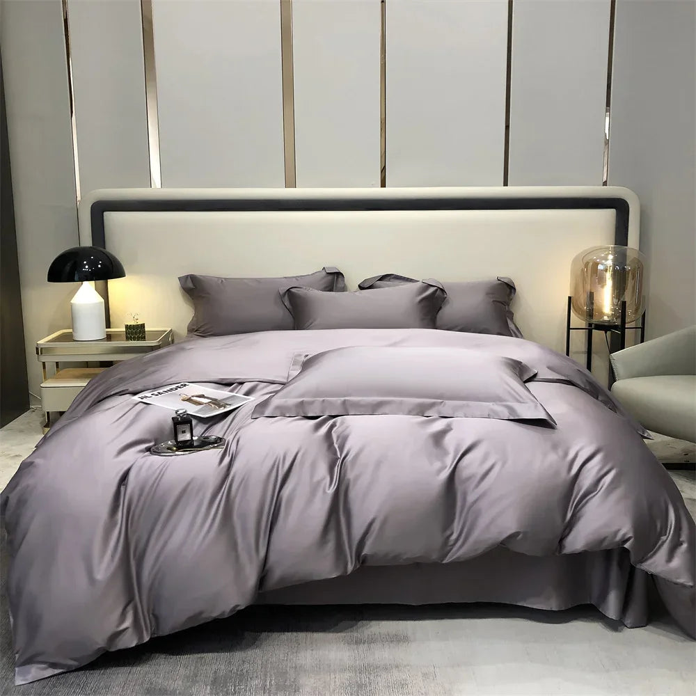 Plain Egyptian Cotton Bedding Set 800TC | Lilac Grey on double bed