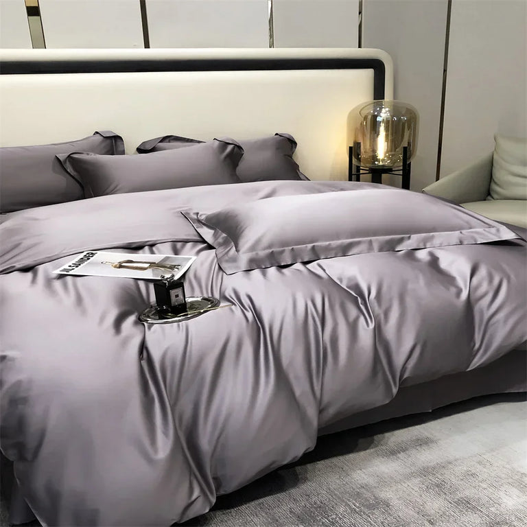 Plain Egyptian Cotton Bedding Set 800TC | Lilac Grey duvet cover front view