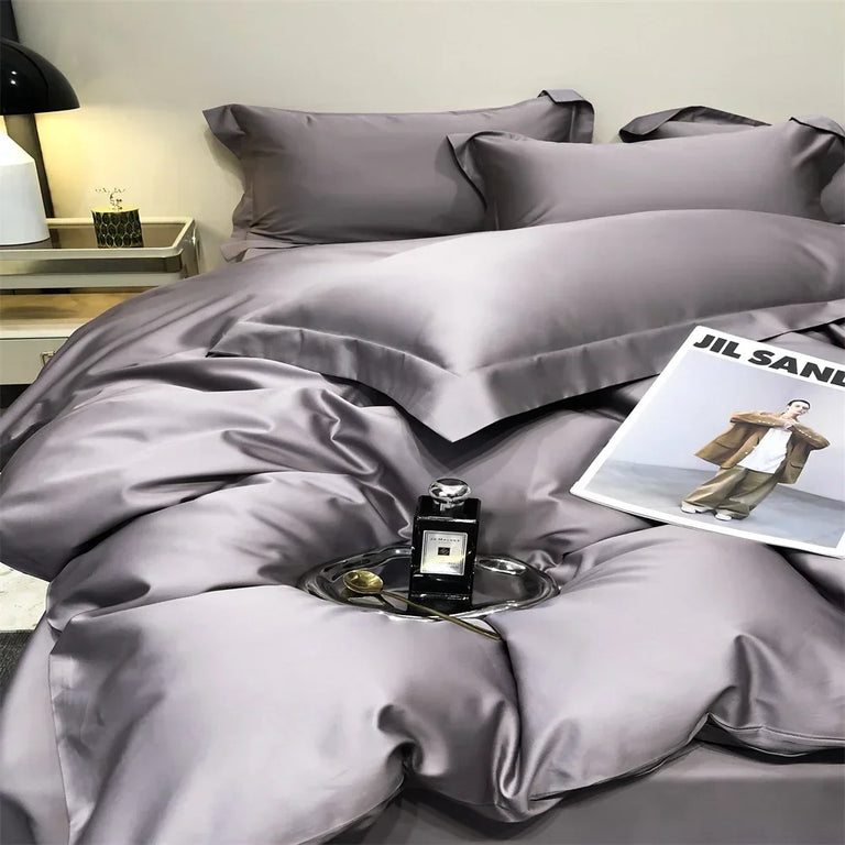 Plain Egyptian Cotton Bedding Set 800TC | Lilac Grey pillowcases and duvet