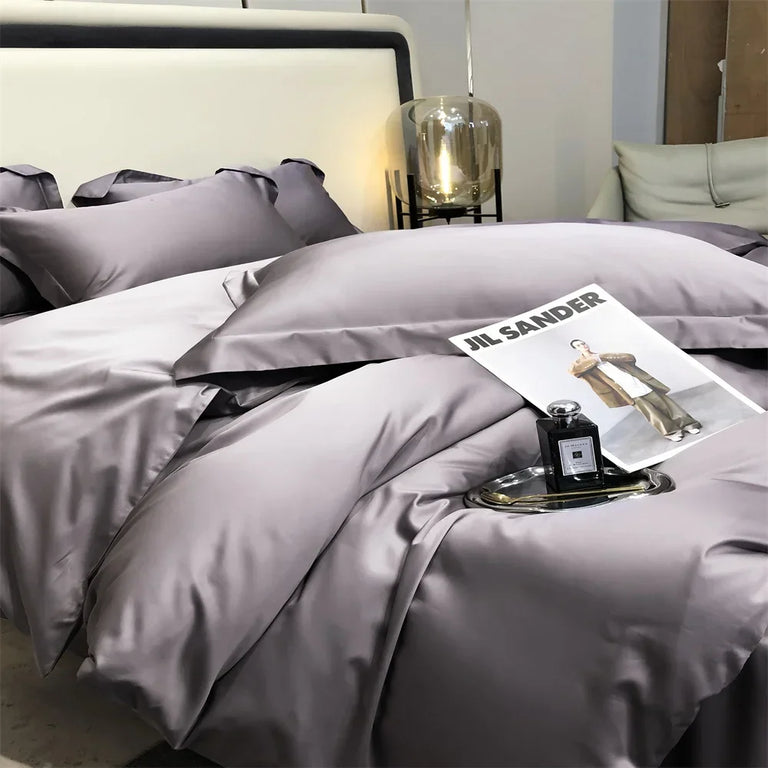 Plain Egyptian Cotton Bedding Set 800TC | Lilac Grey bedding side view