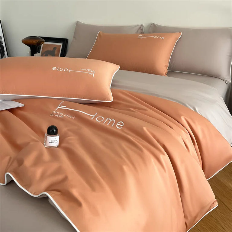 Plain Egyptian Cotton Bedding Set 800TC | Terracotta duvet cover angle view