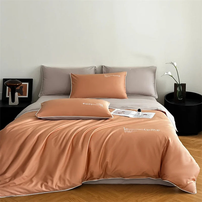 Plain Egyptian Cotton Bedding Set 800TC | Terracotta on double bed