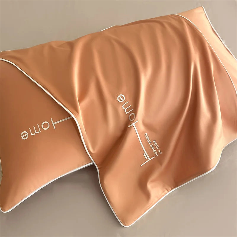 Plain Egyptian Cotton Bedding Set 800TC | Terracotta pillowcase with embroidery