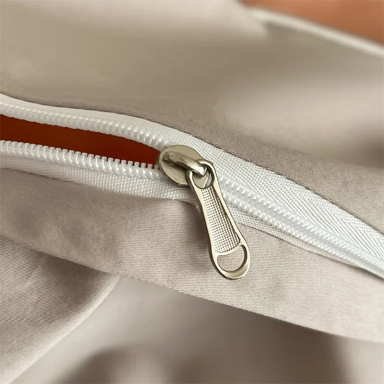 Plain Egyptian Cotton Bedding Set 800TC | Terracotta hidden zip close up