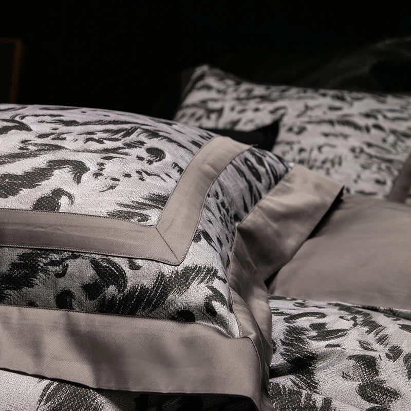 Printed Egyptian Cotton Bedding Set 1000TC | Grey Wild Print pillowcase close up