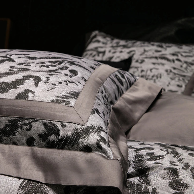 Printed Egyptian Cotton Bedding Set 1000TC | Grey Wild Print pillowcase close up