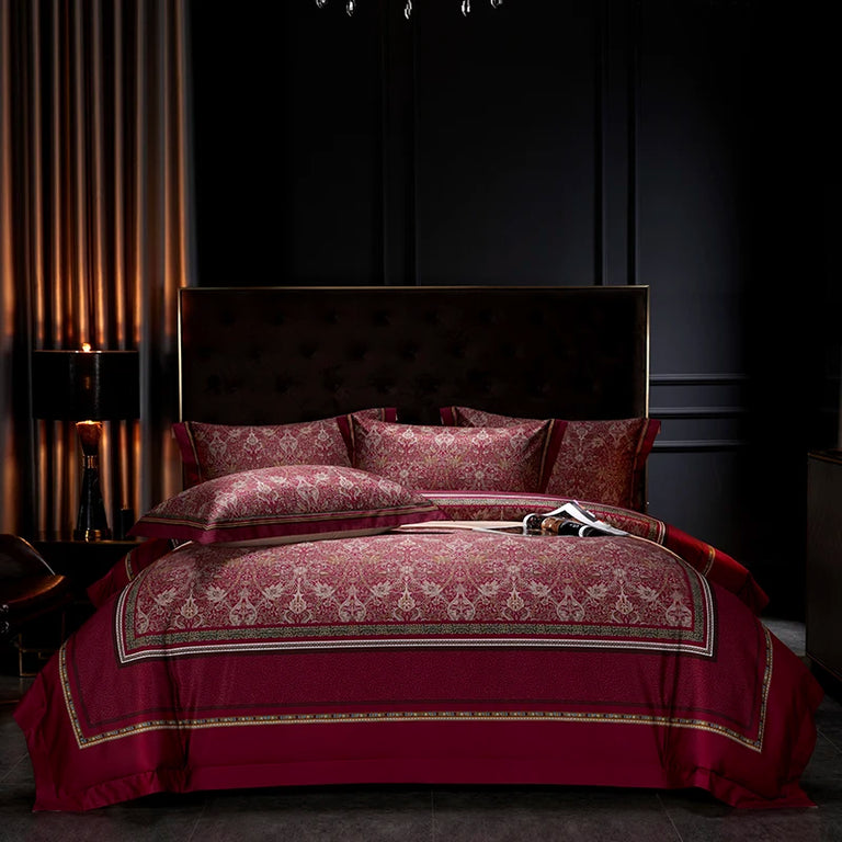 Printed Egyptian Cotton Bedding Set 1000TC | Heritage Prints in Burgundy