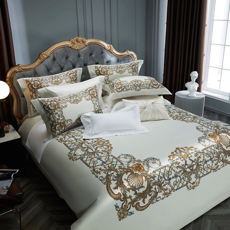 Printed Egyptian Cotton Bedding Set 1000TC | Heritage Prints in Ivory Baroque