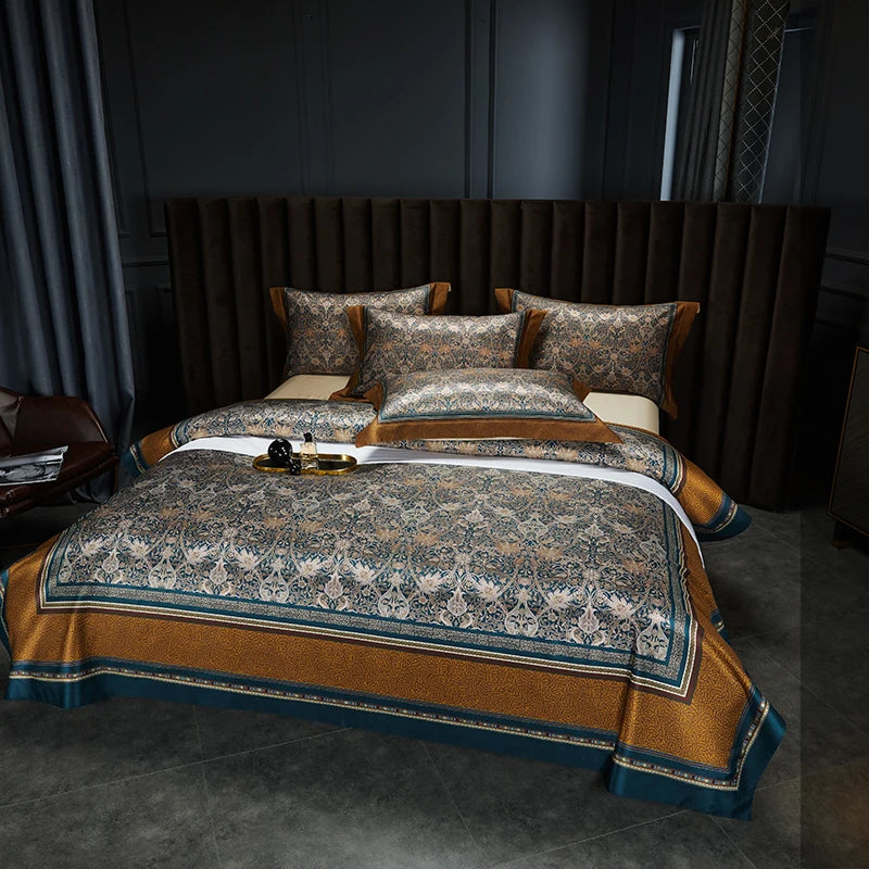 Printed Egyptian Cotton Bedding Set 1000TC | Heritage Prints in Slate and Amber
