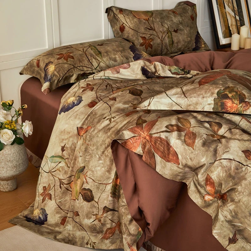 Printed Egyptian Cotton Bedding Set 1200TC | Autumn Leaf bedding side view