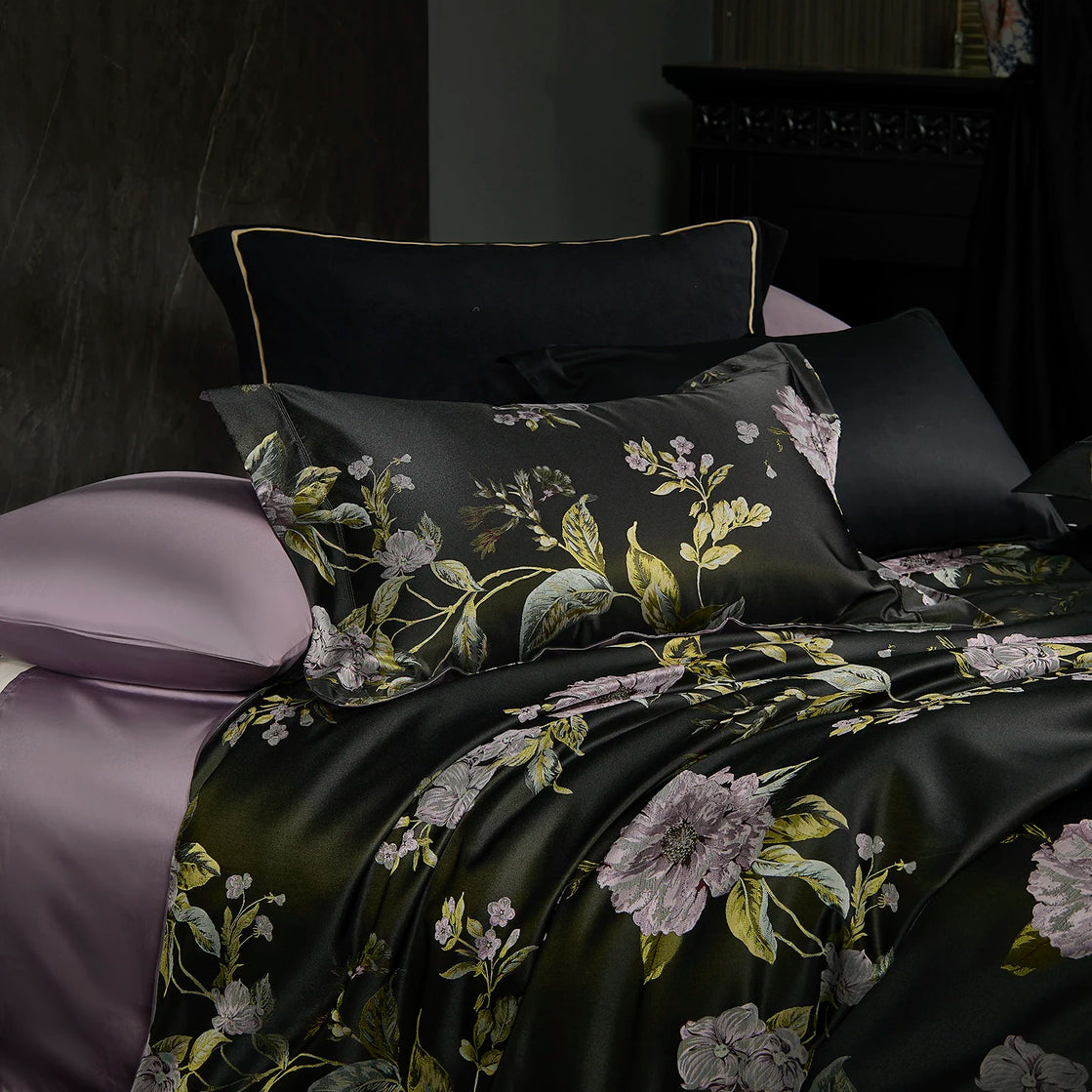 Printed Egyptian Cotton Bedding Set 1200TC | Black Peony - Egyptian Bedding