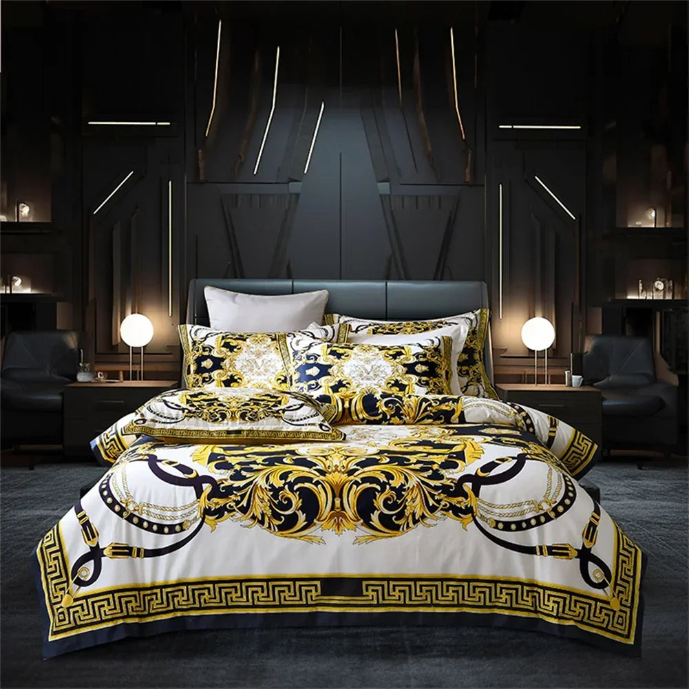 Printed Egyptian Cotton Bedding Set 1200TC | Golden Baroque in Black and Gold