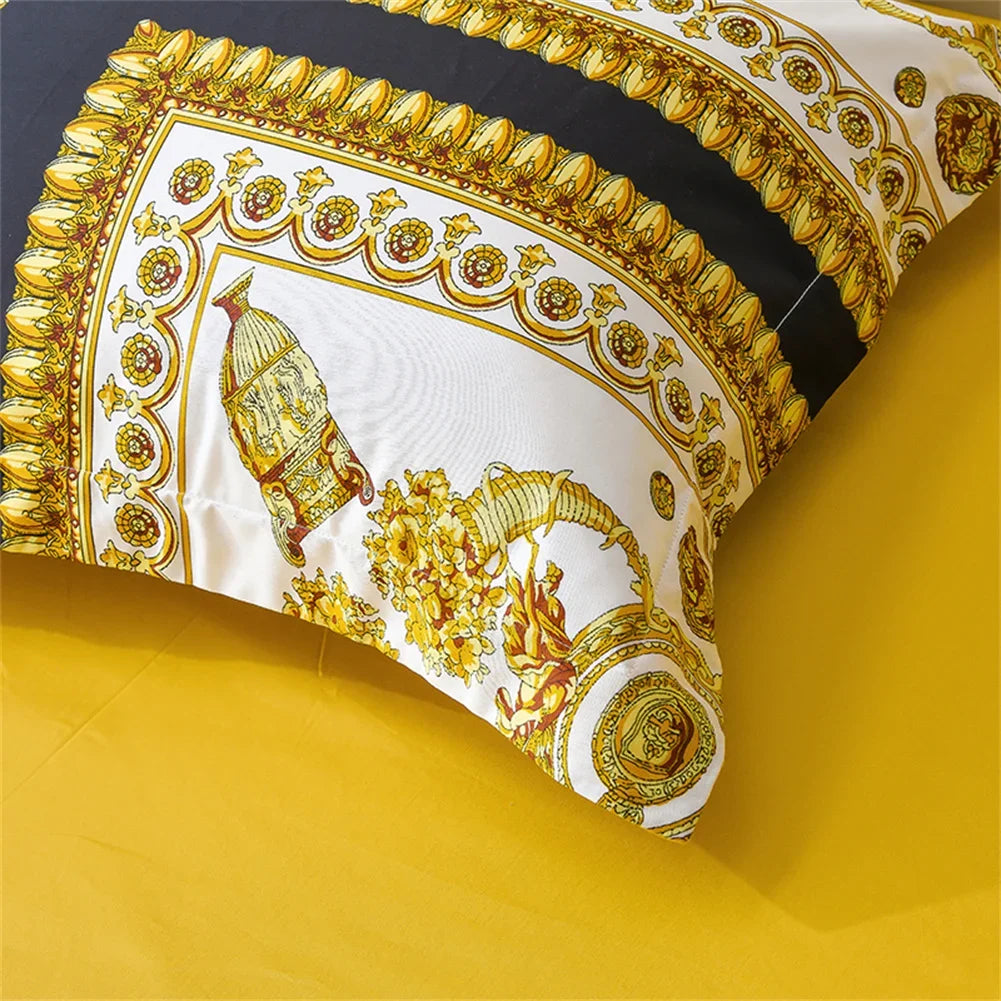 Printed Egyptian Cotton Bedding Set 1200TC | Golden Baroque pillowcase corner
