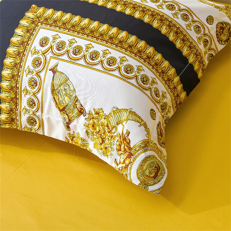 Printed Egyptian Cotton Bedding Set 1200TC | Golden Baroque pillowcase corner