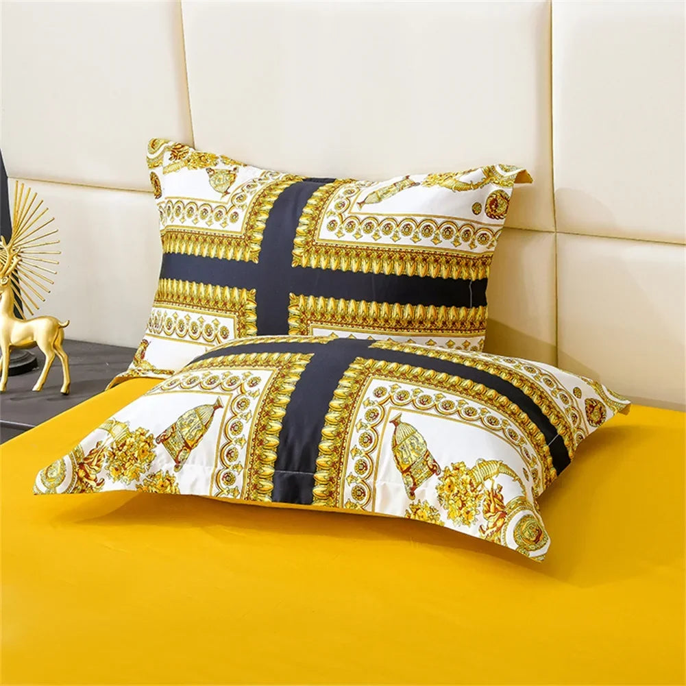 Printed Egyptian Cotton Bedding Set 1200TC | Golden Baroque pillowcases