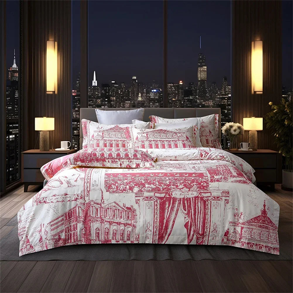 Printed Egyptian Cotton Bedding Set 1200TC | Golden Baroque in Pink Toile