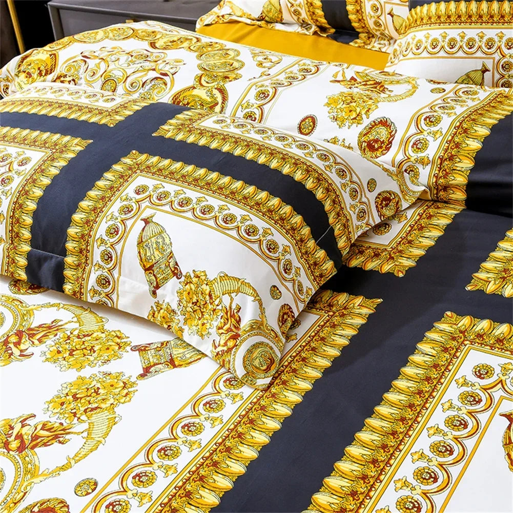 Printed Egyptian Cotton Bedding Set 1200TC | Golden Baroque print close up