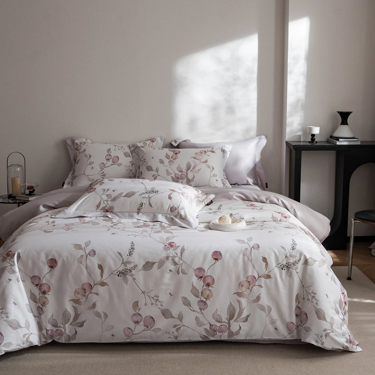 Printed Egyptian Cotton Bedding Set 600TC | Soft Botanicals on double bed