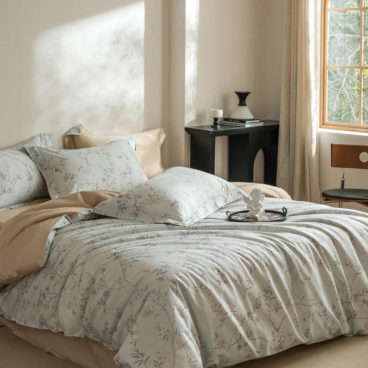 Printed Egyptian Cotton Bedding Set 600TC | Soft Botanicals in Mint Branch