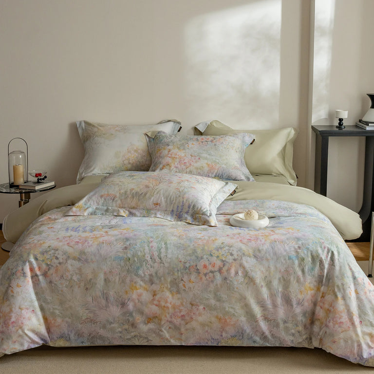 Printed Egyptian Cotton Bedding Set 600TC | Soft Botanicals in Pastel Mix